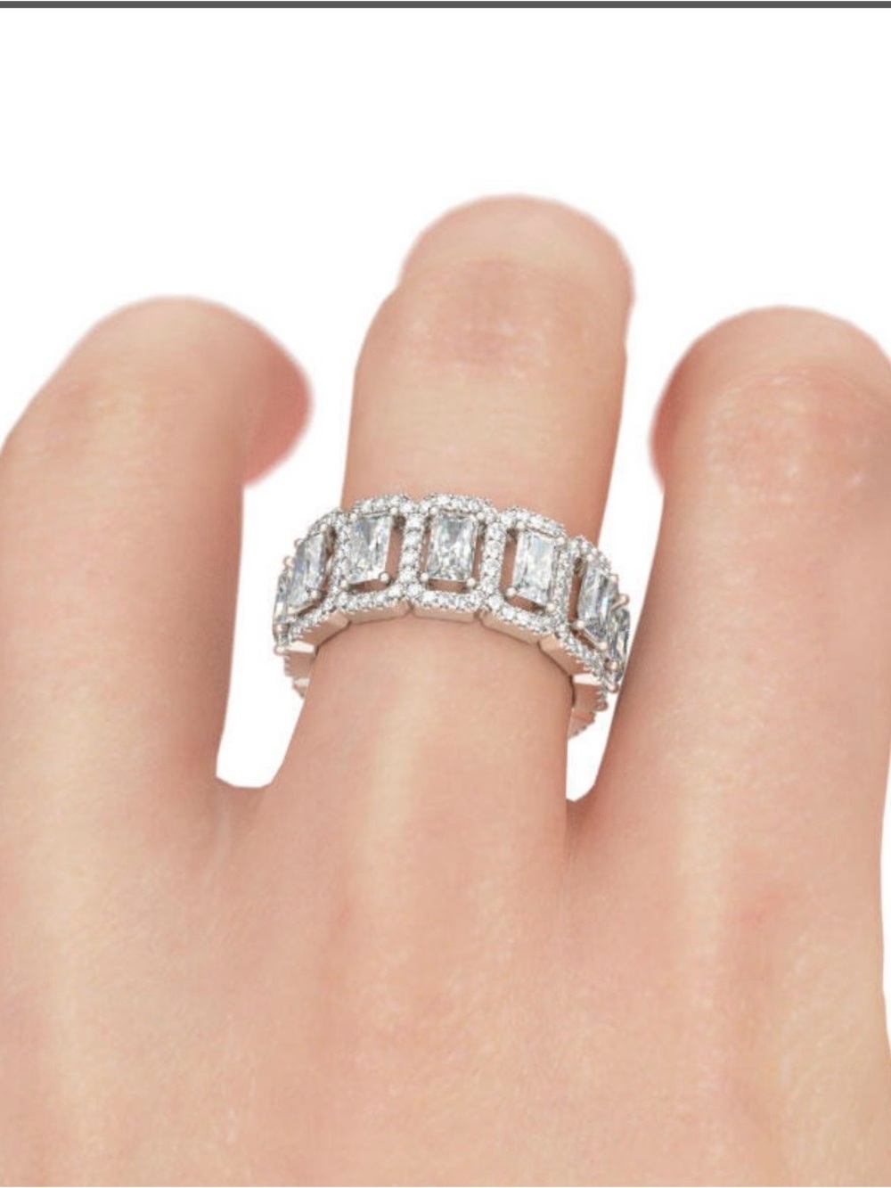 Jeulia Halo Radient Cut Sterling Silver Wedding Band - Picture 4 of 10
